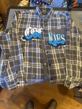 Cookies Grey Plaid Snap Front Shirt with Embroidery